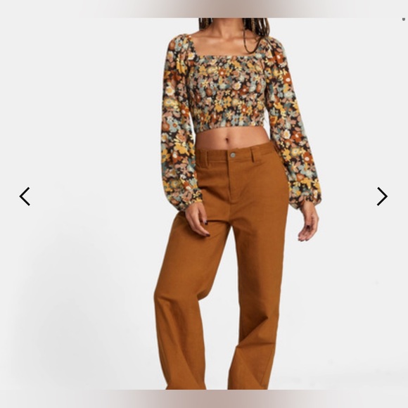 New with tag RVCA Long Sleeve Cropped Blouse - Picture 2 of 8